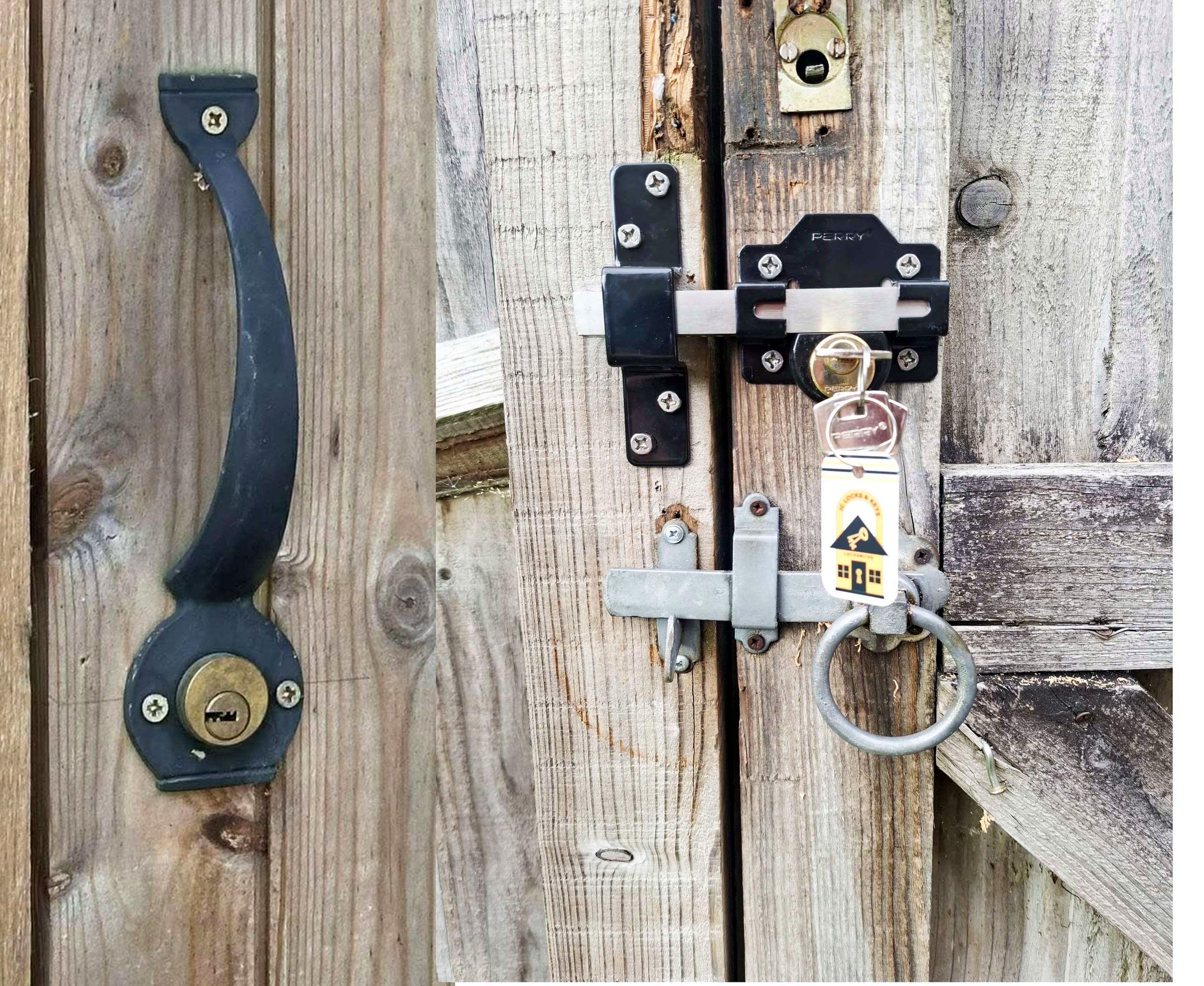 A gate lock and latch fitted to a garden gate